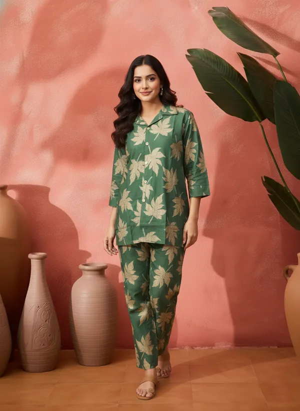 Green_Cotton_Floral_Print_Night_Suit_For_Women