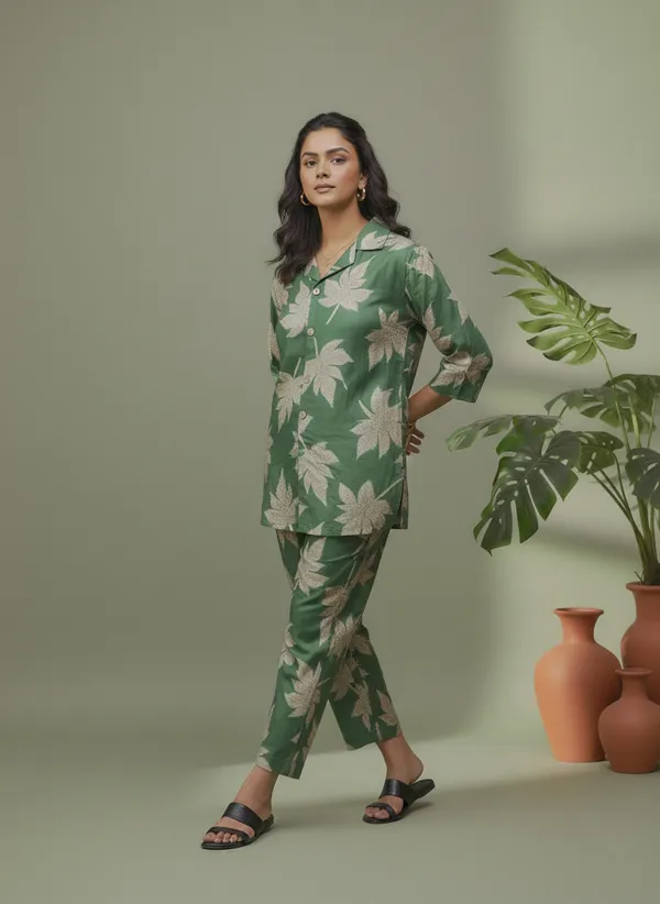 Green_Cotton_Floral_Print_Night_Suit_For_Women