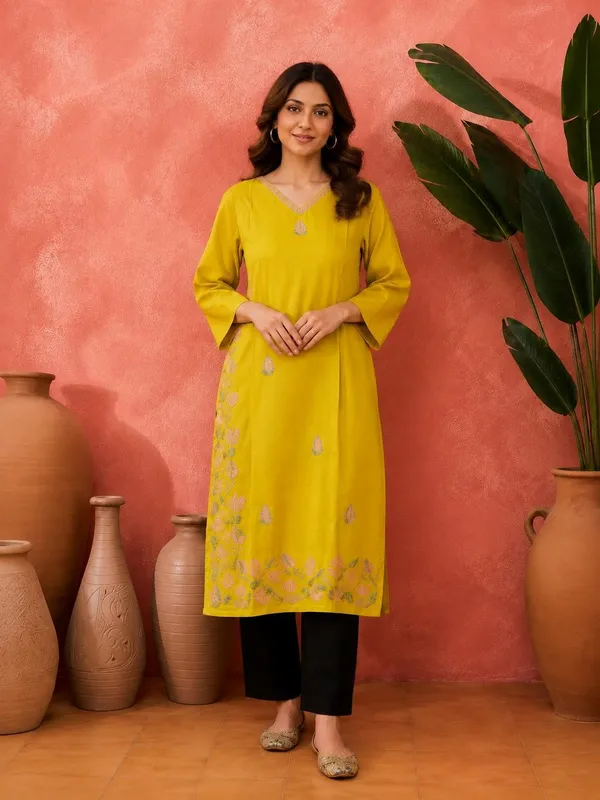Yellow_Crepe_Straight_Embroidered_Kurta_For_Women