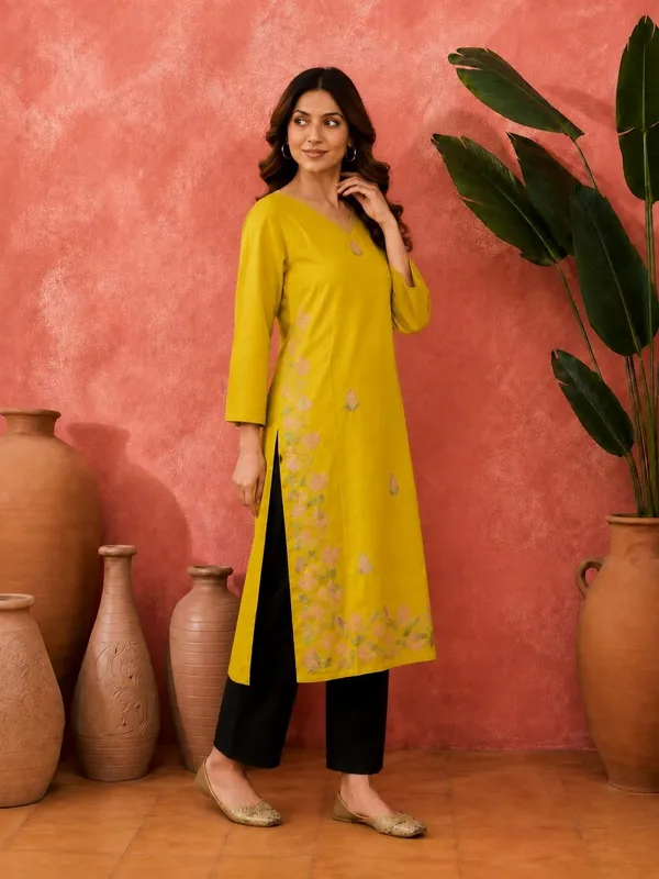 Yellow_Crepe_Straight_Embroidered_Kurta_For_Women