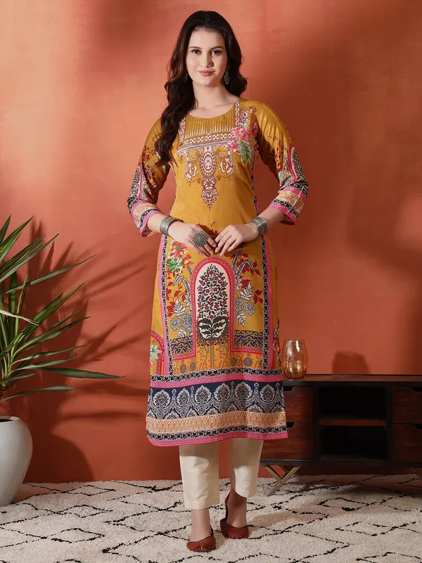 Yellow_Silk_Blend_Printed_Straight_Kurta_For_Women