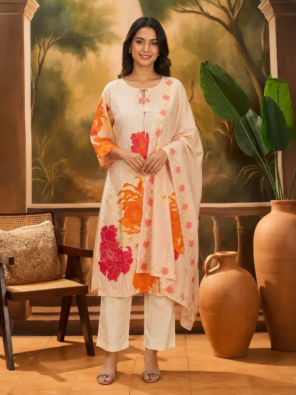 Cream_Rayon_Floral_Print_Ethnic_Kurta_Set_For_Women
