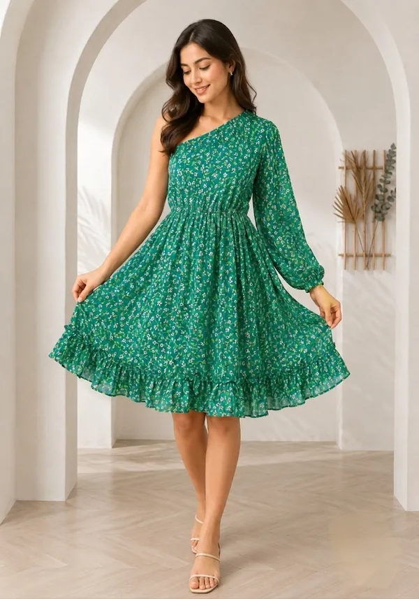 Green_Vatican_Silk_Floral_Print_One_Shoulder_Dress_For_Women