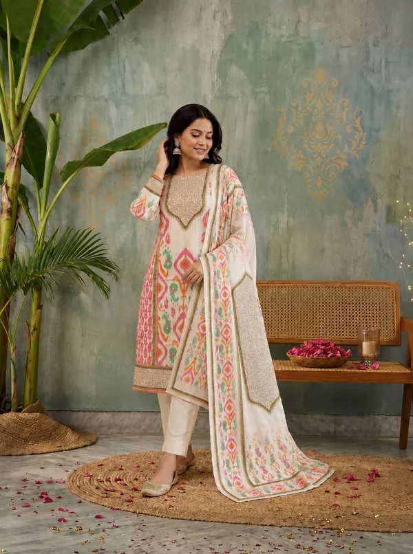 Cream_Cotton_Blend_Printed_Straight_Kurta_With_Dupatta_For_Women
