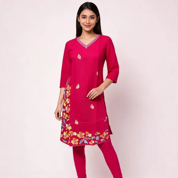 Magenta_Crepe_Straight_Embroidered_Kurta_For_Women