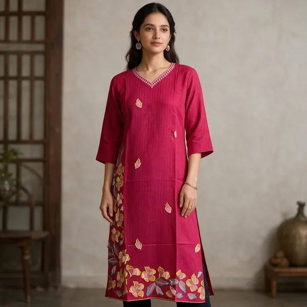 Magenta_Crepe_Straight_Embroidered_Kurta_For_Women