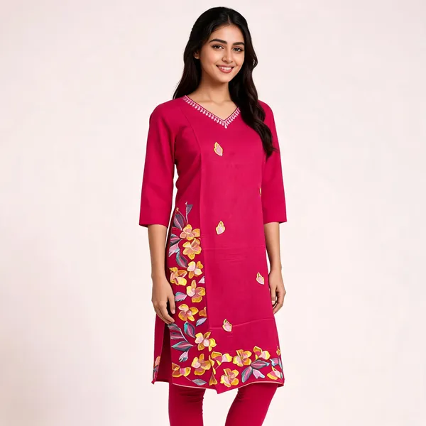 Magenta_Crepe_Straight_Embroidered_Kurta_For_Women