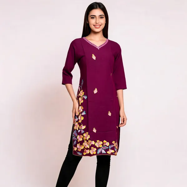 Maroon_Crepe_Straight_Embroidered_Kurta_For_Women