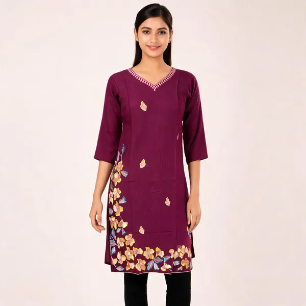 Maroon_Crepe_Straight_Embroidered_Kurta_For_Women