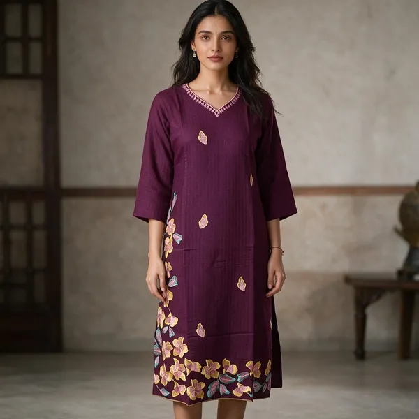 Maroon_Crepe_Straight_Embroidered_Kurta_For_Women
