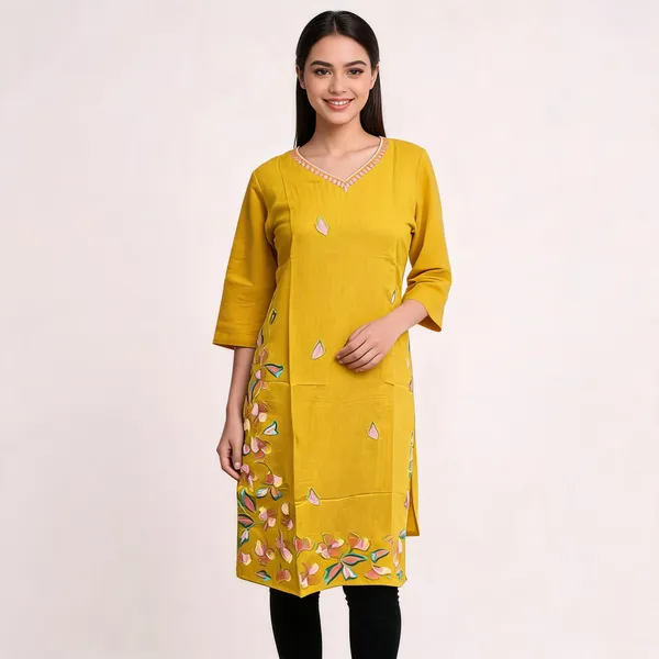 Yellow_Crepe_Straight_Embroidered_Kurta_For_Women