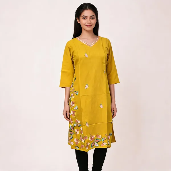 Yellow_Crepe_Straight_Embroidered_Kurta_For_Women