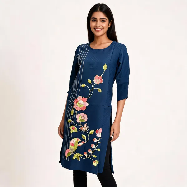 Navy_Blue_Crepe_Straight_Embroidered_Kurta_For_Women
