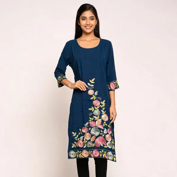 Navy_Blue_Crepe_Straight_Floral_Embroidered_Kurta_For_Women