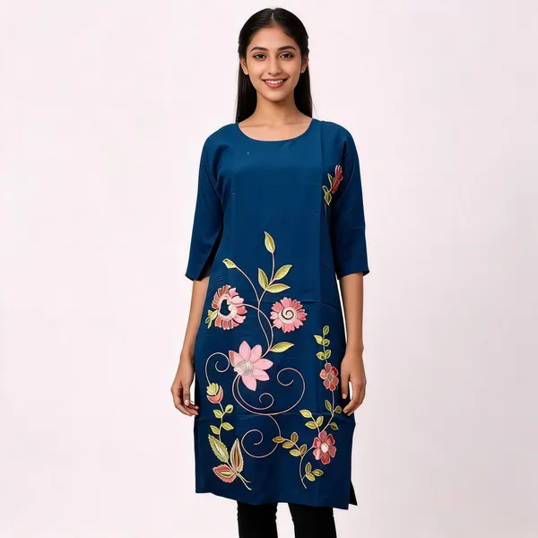 Blue_Crepe_Embroidered_Straight_Kurta_For_Women