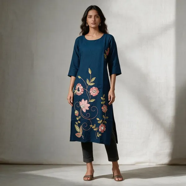 Blue_Crepe_Embroidered_Straight_Kurta_For_Women