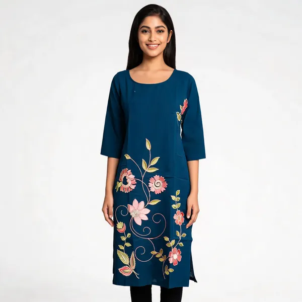 Blue_Crepe_Embroidered_Straight_Kurta_For_Women