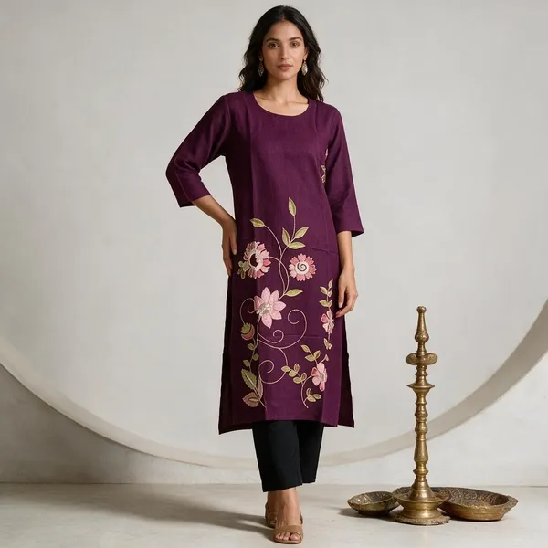 Purple_Crepe_Embroidered_Straight_Kurta_For_Women