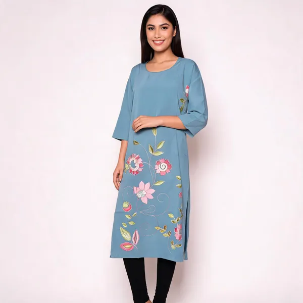 Blue_Crepe_Embroidered_Straight_Kurta_For_Women