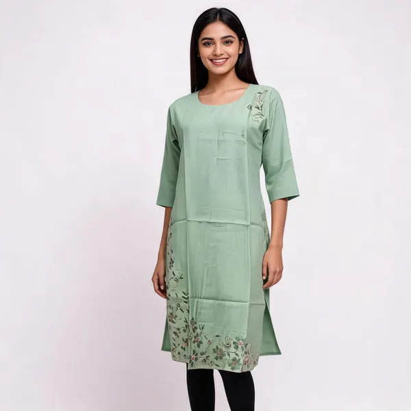 Mint_Green_Crepe_Floral_Print_Straight_Kurta_For_Women