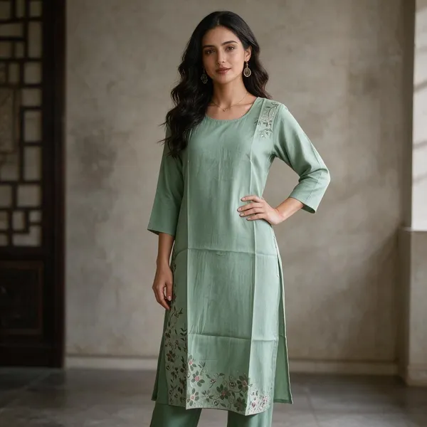 Mint_Green_Crepe_Floral_Print_Straight_Kurta_For_Women