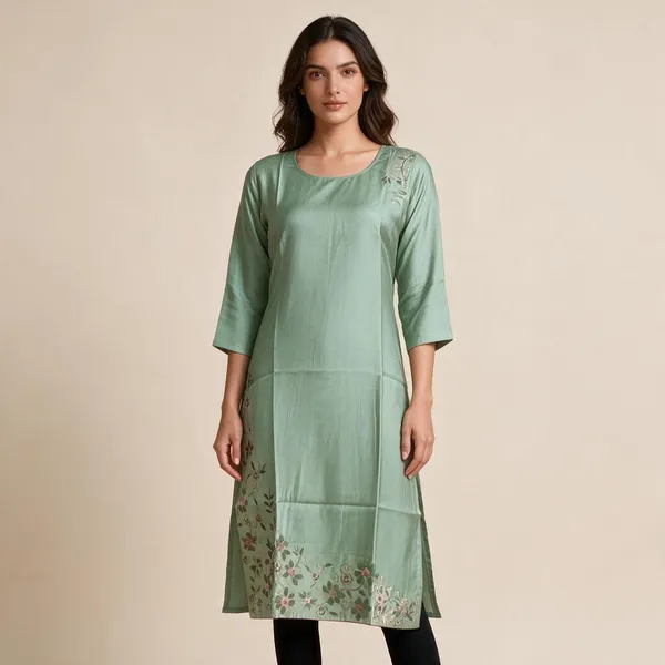 Mint_Green_Crepe_Floral_Print_Straight_Kurta_For_Women