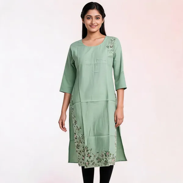 Mint_Green_Crepe_Floral_Print_Straight_Kurta_For_Women