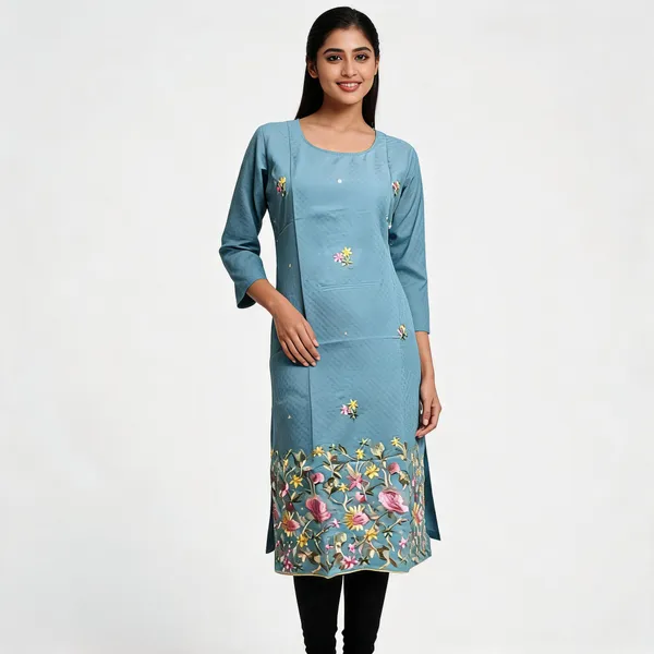 Blue_Crepe_Textured_Straight_Kurta_For_Women