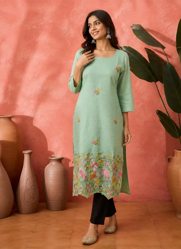Mint_Green_Vatican_Silk_Floral_Embroidered_Kurta_For_Women