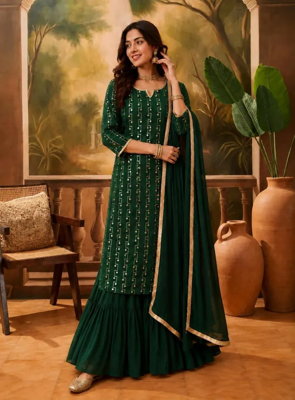 Green_Crepe_Embroidered_Kurta_Sharara_Set_For_Women