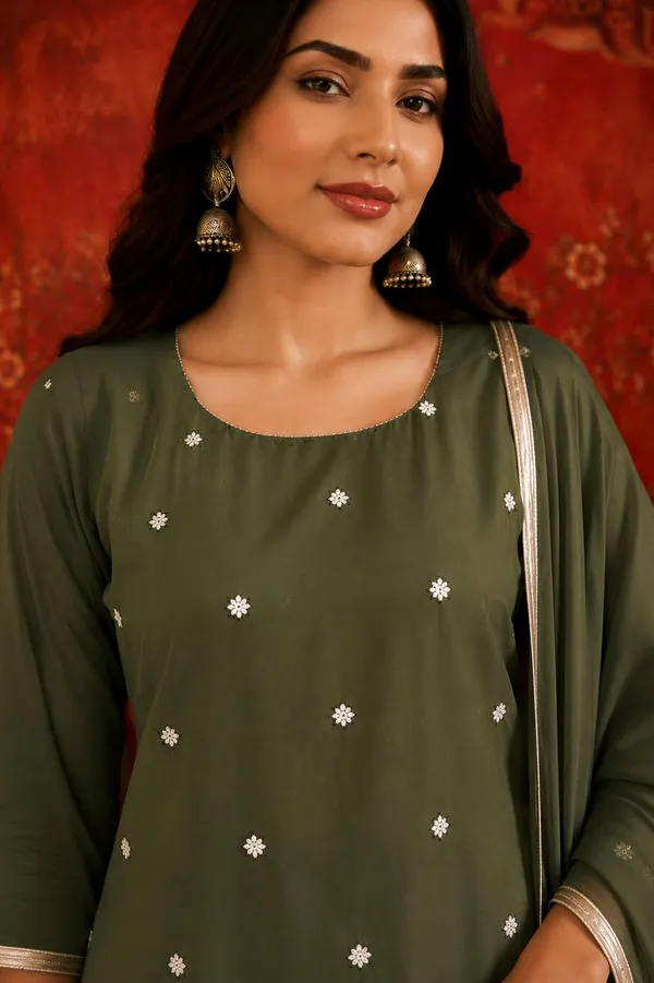 Olive_Crepe_Embroidered_Kurta_Sharara_Set_With_Dupatta_For_Women