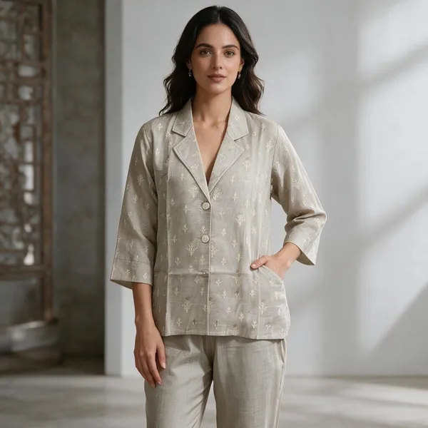Cream_Dola_Silk_Embroidered_Tailored_Suit_Set_For_Women