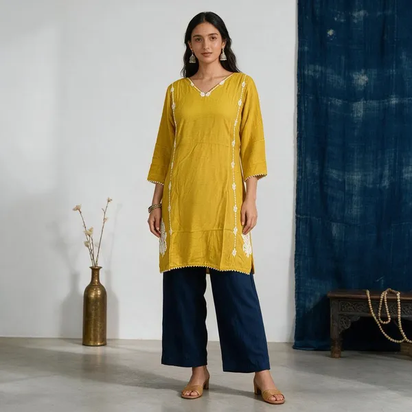 Yellow_Crepe_Straight_Fit_Kurta_For_Women