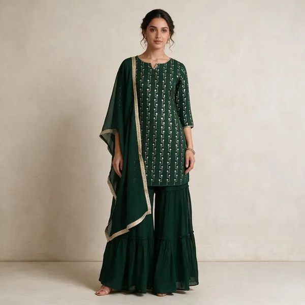 Green_Crepe_Embroidered_Kurta_Sharara_Set_For_Women