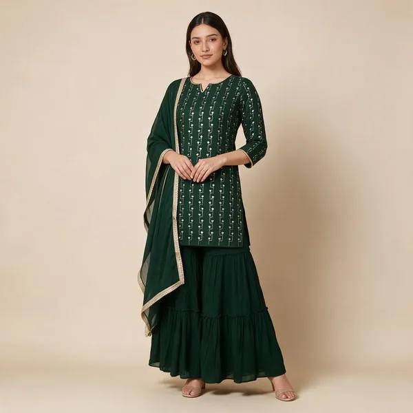 Green_Crepe_Embroidered_Kurta_Sharara_Set_For_Women