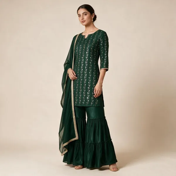 Green_Crepe_Embroidered_Kurta_Sharara_Set_For_Women