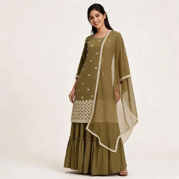 Olive_Crepe_Embroidered_Kurta_Sharara_Set_With_Dupatta_For_Women