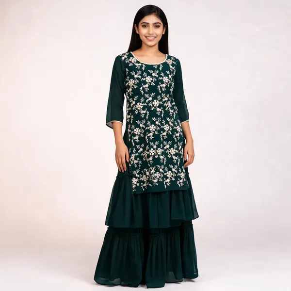 Green_Crepe_Floral_Embellished_Layered_Dress_For_Women