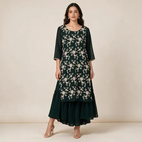 Green_Crepe_Floral_Embellished_Layered_Dress_For_Women
