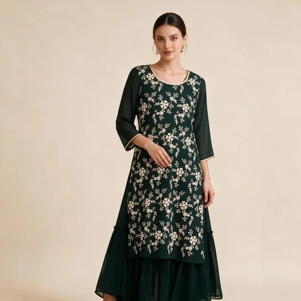 Green_Crepe_Floral_Embellished_Layered_Dress_For_Women