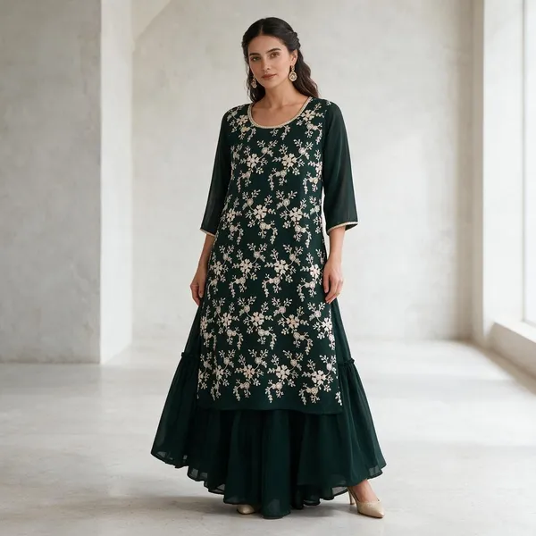 Green_Crepe_Floral_Embellished_Layered_Dress_For_Women