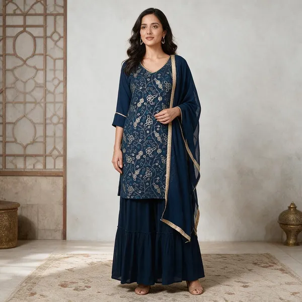 Navy_Blue_Crepe_Printed_Kurta_Set_For_Women