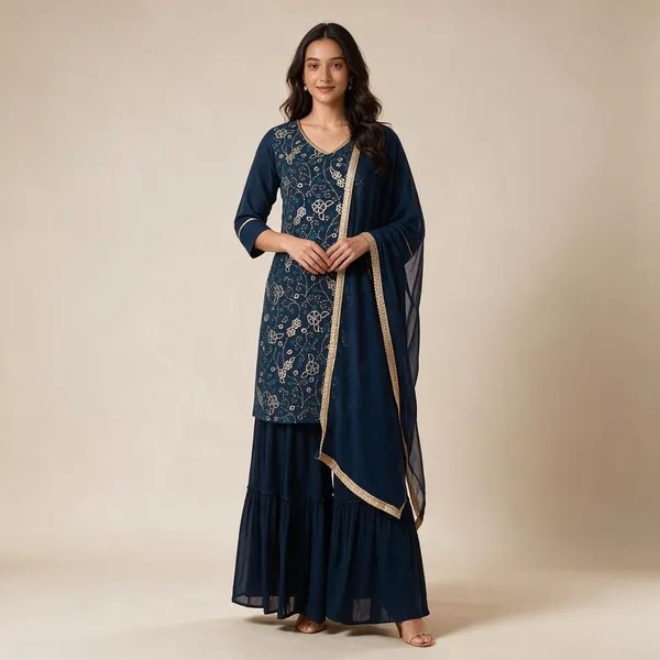 Navy_Blue_Crepe_Printed_Kurta_Set_For_Women