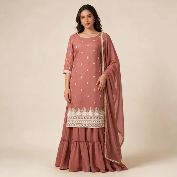 Dusty_Rose_Viscose_Rayon_Embroidered_Kurta_Sharara_Set_For_Women
