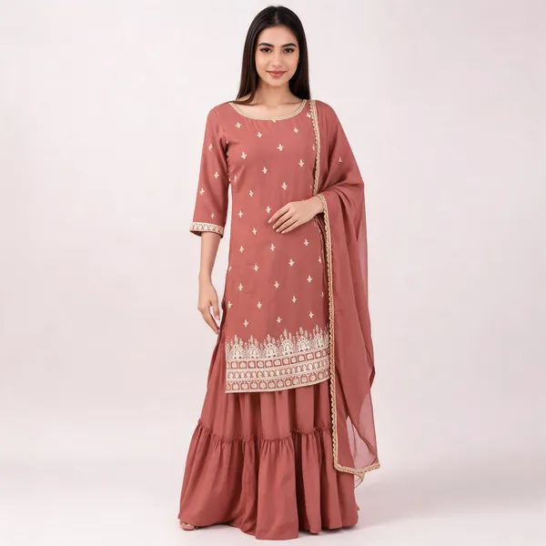 Dusty_Rose_Viscose_Rayon_Embroidered_Kurta_Sharara_Set_For_Women