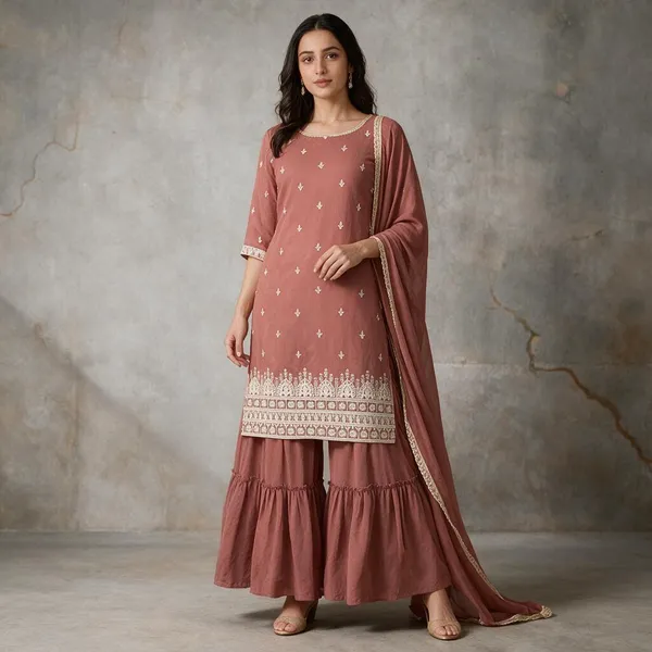 Dusty_Rose_Viscose_Rayon_Embroidered_Kurta_Sharara_Set_For_Women