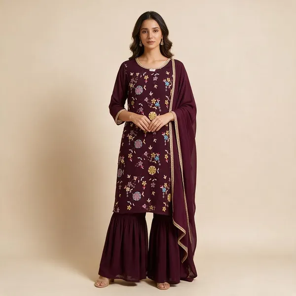 Maroon_Crepe_Embroidered_Flared_Suit_Set_For_Women