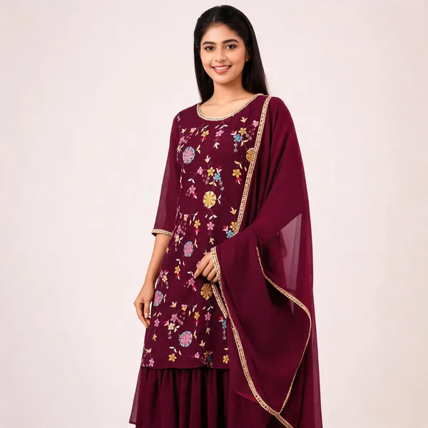 Maroon_Crepe_Embroidered_Flared_Suit_Set_For_Women