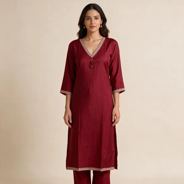 Maroon_Rayon_Straight_Fit_Kurta_Set_For_Women
