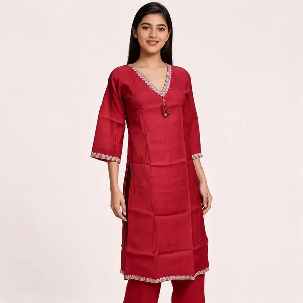 Maroon_Rayon_Straight_Fit_Kurta_Set_For_Women